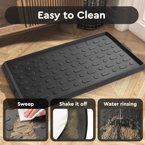 tchdio Durable Rubber Boot Tray and Shoe Mat for Entryway - Heavy Duty Waterproof Shoe Tray Organizer, Non Slip Boot Trays for Front Door, Entryway Muddy Shoes Storage, 16x27.5 Inches - color: Black Dots, size: 16"x27.5"