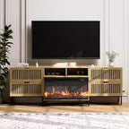 3-Sided Glass Farmhouse Fireplace TV Stand for TVs Up to 100 Inch, Entertainment Center with 36" Electric Fireplace, 4 Drawers Storage,Oak - color: Oak