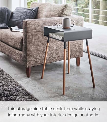 YAMAZAKI Home Plain Side Table with Open Storage Shelf, Rectangular Accent Space Saving Living Room Bedroom Couch End Table - Tall, 23" - Steel + Wood - color: Black, size: Tall