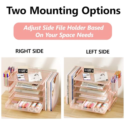 OPNICE Desk Organizer, 5-Tier Paper File Organizer with Drawer & Pen Holder, Office Desk Accessories, Workspace Desktop Organizer for Office Supplies(Rose Gold) - color: Rose Gold, size: 5-Tier