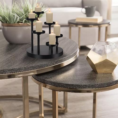 6arms Tea Candle Holder Tray, Metal Black Candlestick Holder, Candle Holders Set of 6 padk Tea Candle Light, for Dining Room, Table Centerpiece Decor,Decorative Tray… - size: tea's 6arms