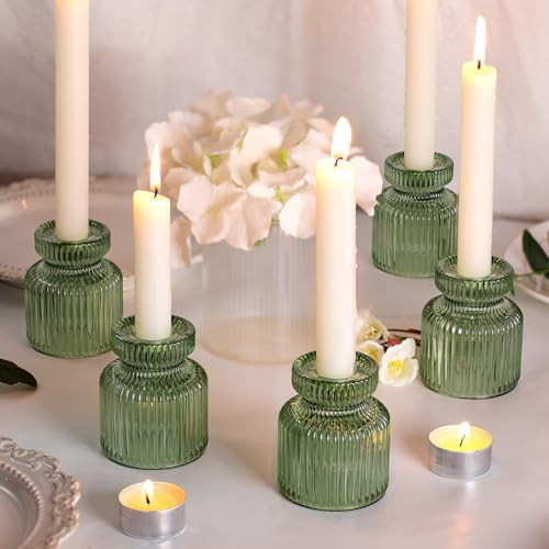 DARJEN 6 Pcs Green Candlestick Holders - Glass Taper Candle Holders Tealight Votive Candle Holders for Table Centerpieces, Wedding, Dinner Party, Home, Gifts (Pack of 2) - color: Green, size: 6Pcs (Pack of 2)