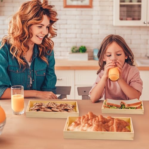 Aodaer 7 Pieces Wooden Trays, Wooden Nested Serving Trays, Rectangular Shape Serving Tray with Handles for Kitchen Party Dinner Snacks
