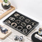 Jewelry Organizer Tray，Stackable Jewelry Drawer Organizer for Beads Rings Earrings Storage Display (Black, 12 Grids) - size: 12 Grids