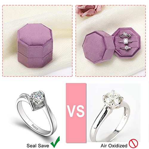 WantGor Velvet Ring Box, 3 Slots Jewelry Ring Gift Box Vintage Ring Display Holder Case for Wedding Ceremony Proposal Engagement (Purple) - color: Purple