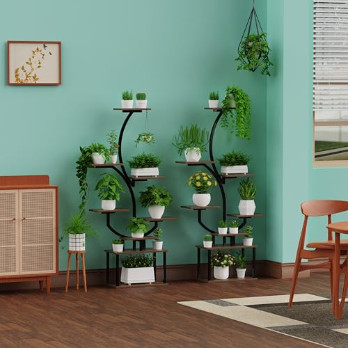 Indoor Plant Stand with LED Grow Light,8-Tier S-Shaped Corner Plant Stand,48.43 Inch Heavy,Duty Metal Indoor Plant Rack for Home, Balcony and Living Room