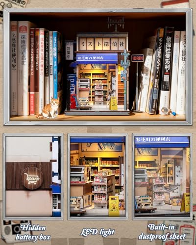 Japanese Dual-Scene 3D Puzzle Book Nook Kit - 3D Dollhouse with Hidden Staircase, Dual-Scene Design, DIY Craft, Tabletop Decor & Gifts for Adults（Beika-cho Convenience Store） - style: Beika-cho Convenience Store