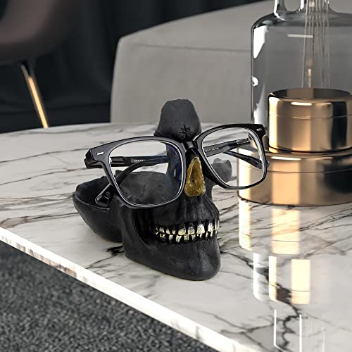 Mrlikale Skull Glasses Stand, Creative Eyeglasses Rack, Sunglasses Spectacle Display, Key Holder Resin Sculptures for Entryway, Home, Office, Desk, Nightstand (Black) - color: Black
