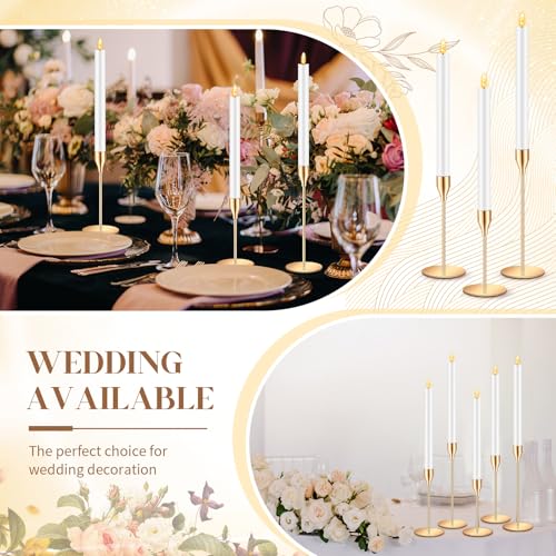 FillTouch 30 Pcs Gold Candlestick Holders with Flameless LED Candles Bulk Includes 15 Metal Candle Holders and 15 Battery Operated Taper Candles for Wedding Valentines Table Centerpieces Home Decor - color: Gold Holders, White Candles
