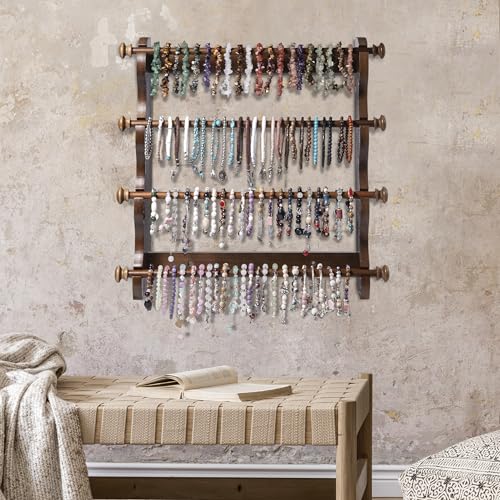 4 Tier Wooden Bracelet Holder Wall-Mounted, Bangle Watch Necklace Display Storage Antique Bracelet Display Jewelry Holder Display Organizer, Brown 4 Tier Wooden Bracelet Holder - style: 4 Tier Wall Monuted