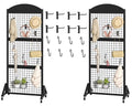 CHOEZON 2 Packs Grid Wall Panel 5.7' x 2' FT Grid Display Rack with Wheels, Movable Gridwall Display Stand with 8 S-Shaped Hooks and 8 Garment Hooks, Floorstanding Wire Grid Rack, Black TCJ17P2BB - color: Black