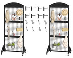 CHOEZON 2 Packs Grid Wall Panel 5.7' x 2' FT Grid Display Rack with Wheels, Movable Gridwall Display Stand with 8 S-Shaped Hooks and 8 Garment Hooks, Floorstanding Wire Grid Rack, Black TCJ17P2BB - color: Black