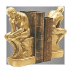 Bellaa 25594 Rodin Thinker Bookends Set of 2-9 Inch Golden Polyresin Auguste Statue Book Ends Heavy Duty Non-Skid