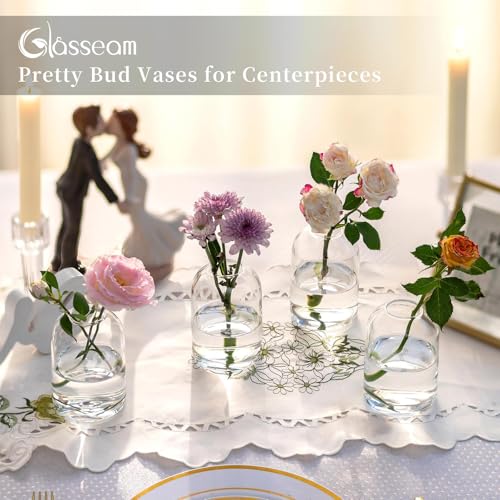 Glasseam Glass Bud Vases for Centerpieces: Clear Small Flower Vase Decor Bulk Set of 12 Simple Modern Decorative Vases for Flowers Mini Candle Vase Wedding Centerpiece for Dining Table Decorations