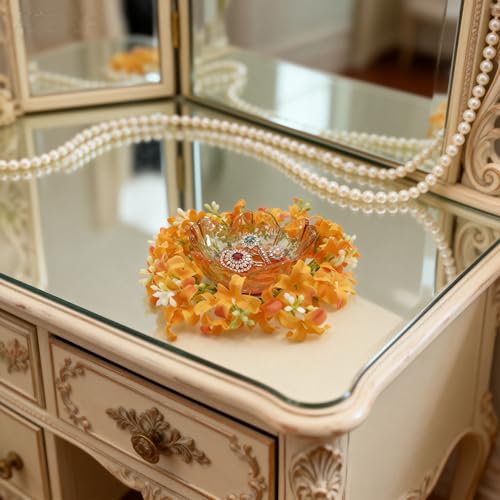 Mini Flower Ring Plate Jewelry Storage Tray Ring Holder for Dressing Table, Bedside Table, Room Bathroom Decoration, Cute Valentine's Day Christmas Birthday Gift for Women (orange flower) - color: orange Jewelry Tray and Flower Base