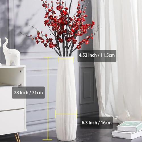 Ceramic Big White Floor Vase, Tall Floor Vase, Large Decorative Flower Vases for Decor Living Room Modern Home Office Bedroom, Farmhouse, Glossy Glaze (28 Inch Tall) - size: 28 Inch Tall