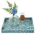 CLAYNIX Serving Tray 15.7" X11.8", Lacquer Mother of Pearl Inlay Mosaic Tray, Rectangle Wooden Marble Tray with Handles Trays for Tea, Breakfast in Bed, Table (Blue) - color: Leaf Style