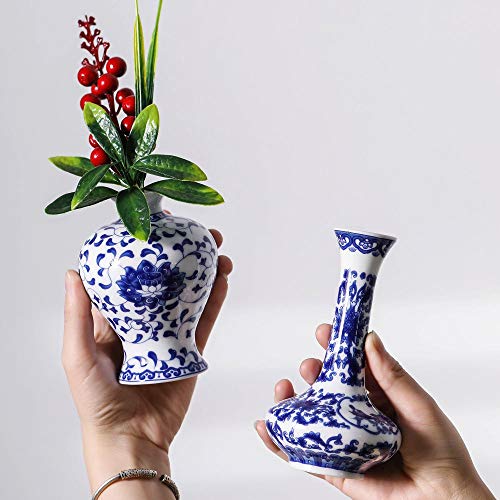 Blue and White Vase Set of 3, Cute Ceramic Bud vase in Bulk for Farmhouse Table Centerpiece Mini Vintage Vase for Rustic Wedding Decorations, Home Table Flower Decor - color: Blue & White Porcelain Set