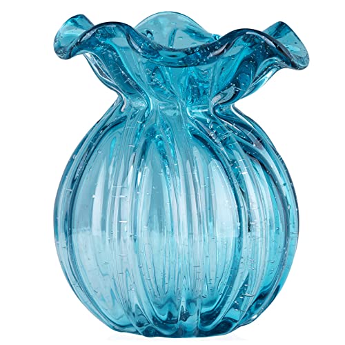 Blown Glass vase, Green Glass vase, Modern Art vase, Wide Mouth vase for Living Room Wedding Table Office centerpieces with Flowers. - color: A1
