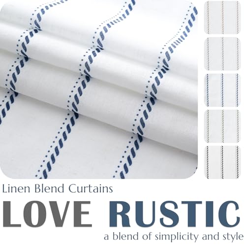 jinchan Linen Striped Kitchen Curtains Tier Cafe Curtains for Living Room Bathroom RV 24 Inch Farmhouse Rustic Half Window Treatment Light Filtering 2 Panels Blue on White - color: Cottage Striped Blue, size: 26"W x 24"L (Pack of 2)
