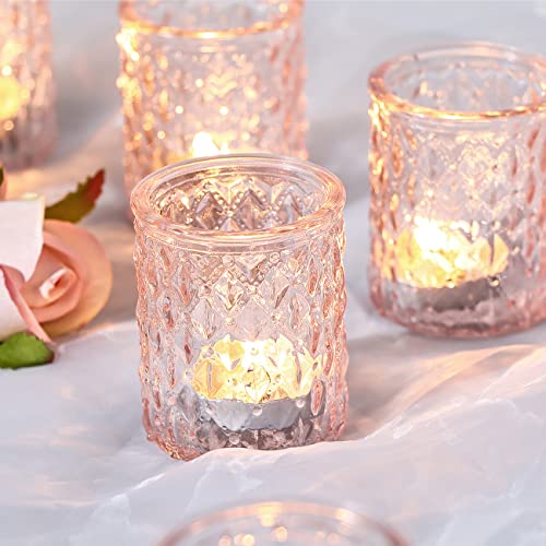NITIME 12pcs Pink Votive Candle Holders, Tealight Candle Holder for Valentine's Day, Baby Shower Decorations for Girl, Glass Candle Holder for Wedding Centerpieces, Bridal Shower, Party Decorations - color: Pink