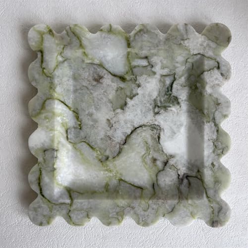 Vintage Natural Marble Tray Small Ornaments Scalloped Tray Handmade Storage Dish for Counter, Vanity, Dresser, Nightstand and Desk (Green Emerald) - color: Green Emerald
