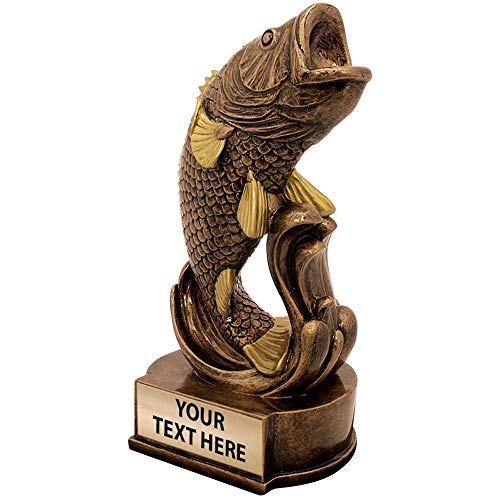 Crown Awards 6" Large Mouth Bass Sculpture, Custom Resin Mascot Award with Personal Engraving Prime