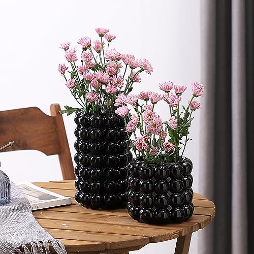 Black Bubble Vases, Black Ceramic Vases Set of 2, Boho Flower Vase for Pampas Grass, Decorative Vase for Dining Table, Wedding, Fireplace Mantel, Office, Wedding - color: Black, size: Large+Medium
