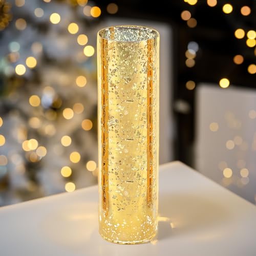 WGVI Hurricane Candle Holder Sleeve, W: 4", Ht: 16", Gold Speckled Glass Cylinder Open Both Ends, Chimney Tube Shade, 1 Piece - size: 4x16"H