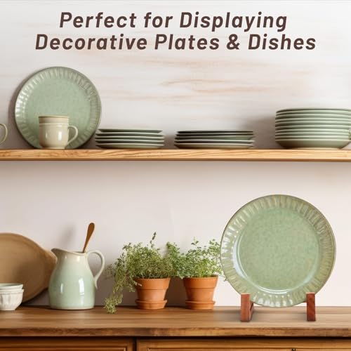 3 Pack Wooden Plate Display Stands with White Oak Dowel 6.5 Inch Wood Plate Holder Stand for Displaying, Rustic Wooden Picture Frame Easels Holder for Photo Platter Artwork Tabletop Decor