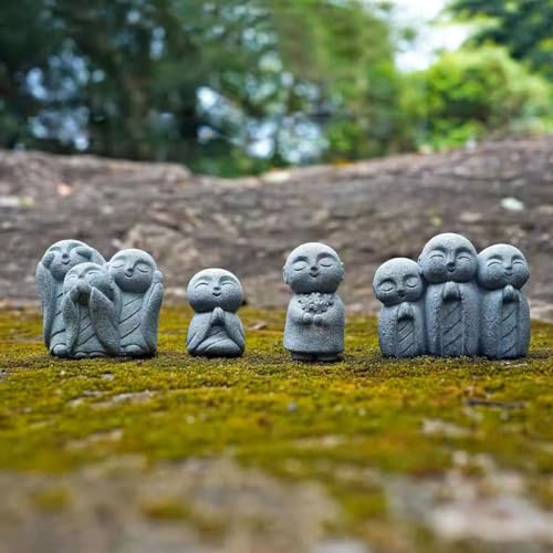 livelyfish Japanese Monk Statue Praying Zen Sandstone Mini Buddha Statues Asian Garden Sculptures for Wealth Good Luck Feng Shui Home Decor, G - color: G