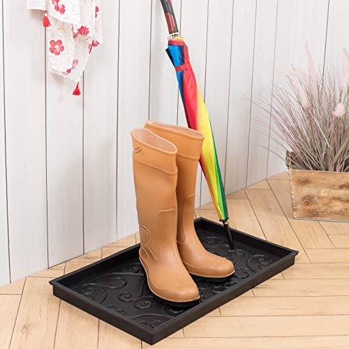 Anji Mountain Heavy Duty Waterproof Rubber Shoe Storage Mat Organizer/Boot Storage Tray Multi Use for Entryway with Coir, Tan Insert, Fits 2 Pair (24.5" Wide) - color: Tan Insert, size: 24" x 14" x 1.5"