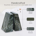 Modern Wedge Marble Bookends – Hand Carved, Polished Stone Bookends w/Non-Slip Rubber Pads – Lightweight & Compact Decorative Bookends (Green) - color: Green