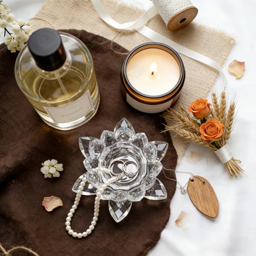 Crystal Flower Jewelry Tray, Luxury Transparent Decorative Trinket Dish for Rings, Earrings, Necklaces, Keys for Vanity Dresser Nightstand, Elegant Gift for Women Mother's Day (1, 4.4"(w) - Clear) - size: 4.4"(w) - Clear