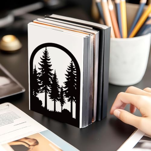 Forest Book Shelf Decorative Bookends for Shelves, Book Ends for Heavy Books, Black Pine Tree Metal Bookends for Desk Organizer, Office Library Decor Decorative Books for Home Decor - style: Forest