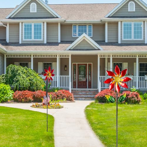Wind Spinner Outdoor,14’’ Dia Red Flower Shape Garden Pinwheels Spinners,Waterproof Windmill for Yard Lawn Patio Decor - size: 14'' Red