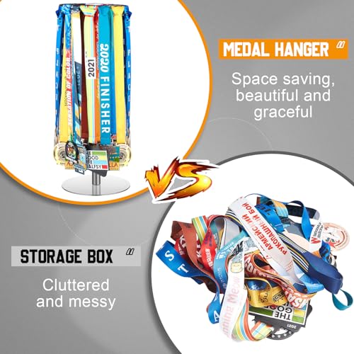 Shimeyao Medal Hanger Display Honor Display Rotatable Award Holder Rotating Metals Rack Adjustable Award Holder Stand for Basketball Running Sports Race, 30+ Medals - color: Silver
