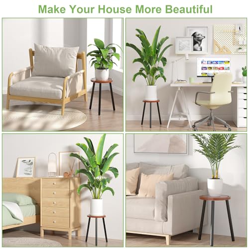 2-Pack Wood Plant Stands Indoor, 16.7" Tall Plant Stand Outdoor Mid-Century Plant Stool, Single Plant Table Modern Small Round Side/End Table for Living Room, Balcony, Office(Brown) - color: Brown Tray with Black Legs-2Pack