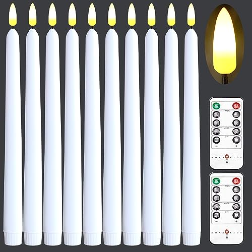 NONNO & ZGF 10 Pack White Flameless 11'' Wax Coverd Taper Candles with 2 Remote/Timer, LED Battery Bright Flickering Candle for Proposal, Wedding, Festive Candlelight Dinner and Home Decor - color: White