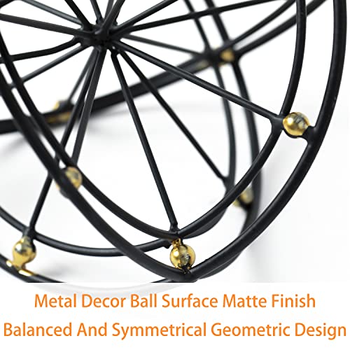 6.45 Inches Metal Geometric Sphere, 3D Black Metal Decorative Ball, Modern Tabletop Sculpture Orb, Table Top Decor Accents for Home Living Room Study Bedroom - color: Black-6.45 in