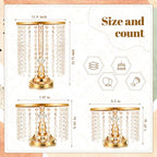 Bokon 6 Pcs Crystal Gold Cake Stand Round Dessert Cupcake Holder Metal Stand Table Cake Pedestal with Crystal Pendant and Wedding Bead Dessert Cupcake Pastry Display Plate for Wedding Birthday Party - color: Gold