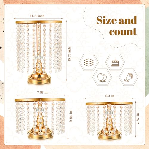 Bokon 6 Pcs Crystal Gold Cake Stand Round Dessert Cupcake Holder Metal Stand Table Cake Pedestal with Crystal Pendant and Wedding Bead Dessert Cupcake Pastry Display Plate for Wedding Birthday Party - color: Gold