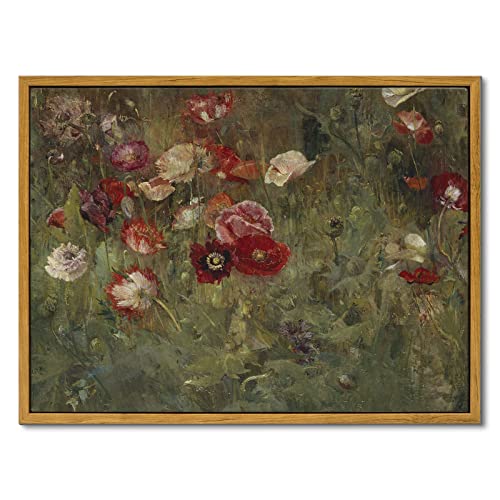 InSimSea Framed Canvas Wall Art Vintage Decor, FLoral Wall Art Decorations Classical Oil Painting Canvas Prints A Bed of Poppies Retro Home Decor Gifts, 12"x16" - color: A Bed of Poppies, size: 16"L x 12"W