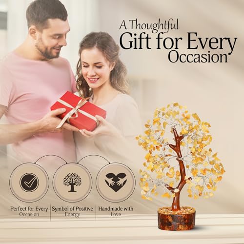 YATSKIA Yellow Aventurine Crystal Tree of Life - Gemstone Tree Home Decor - Feng Shui Crystals - Positive Energy Gifts - Reiki Gifts - color: Yellow Aventurine Silver Wire