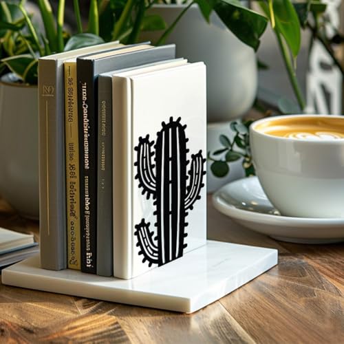 Peacoblue Metal Bookends for Shelves, Modern Decorative Heavy Duty Study Book Support Stoppers for Office, Desk, Shelf, Room 5.3"x4.3"x7.9" Cast Iron Simple Tall Bookends, 1 Pair (Cactus) - style: Cactus