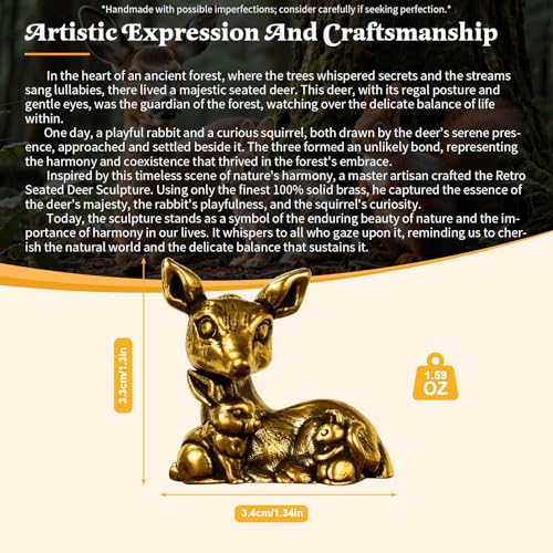 Retro Solid Brass Animal Sculpture Set - Seated Deer with Rabbit & Squirrel, Vintage Desktop Decor, Office Desk Art, Home Collectible, Gift for Nature Lovers (100% Handcrafted, Heavy Duty, 1.59 oz) - style: Deer Rabbit Squirrel