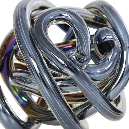 Deco 79 Glass Abstract Handmade Decorative Sculpture Iridescent Knotted Ball Home Decor Statues, Set of 3 Accent Figurines 5", 4", 4"W, Dark Gray - color: Gray
