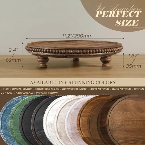 EOSAHR Beaded Round Display Riser for Room Decor – 3-Leg Wooden Pedestal Stand for Coffee Table, Cake Stand, Perfume & Vanity Organizer – Boho Home Decor for Living Room (Vintage Brown) - color: Vintage Brown