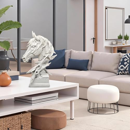 16" Animal Horses Head Bust Table Sculpture Retro Resin Home Decor Statue for Bedroom,Living Room,Dining Desk,Bookshelf,Office,Study and Coffee Tables（Off White） - color: Off White