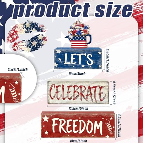 4th of July Table Decorations Patriotic Memorial Day Tiered Tray Decor Wooden Freedom Block Signs Independence Farmhouse 250th July Fouth Centerpiece for Tables Wooden Sign for Home Decor - style: Freedom